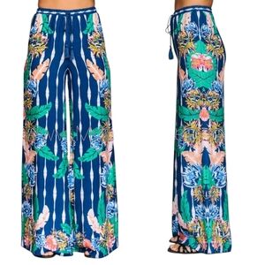 Floral Blue Wide-Leg Pants